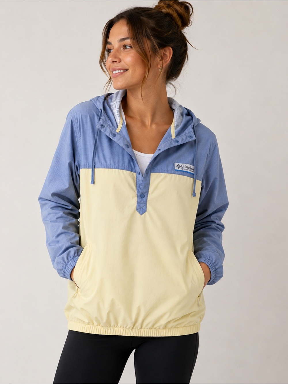 Columbia PFG Hooded Anorak Windbreaker Jacket Blue Yellow Medium M - Picture 1 of 16